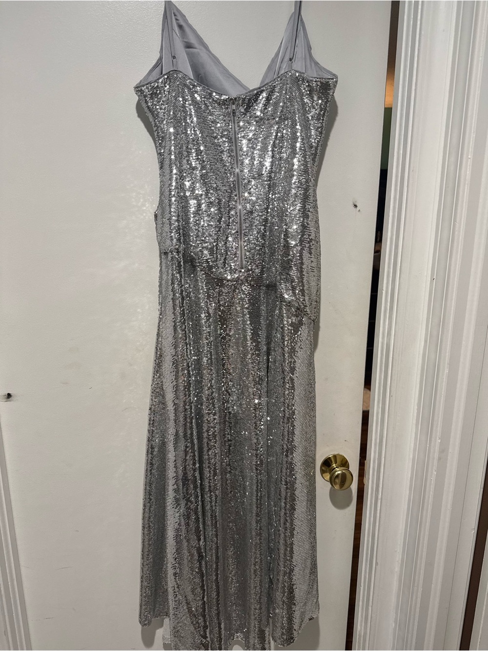 Bardot Silver Sequin Draped High-Low Evening Dress size XL - Picture 2 of 3